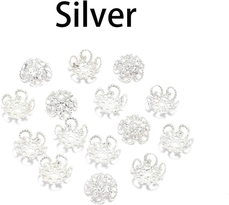 Tiosen 100Pcs Shiny Vintage Filigree, 8mm Silver Flower Bead End Caps Metal Bead Caps for Jewelry Making DIY Bracelet Earrings Arts, Crafts Accessories - Image 2